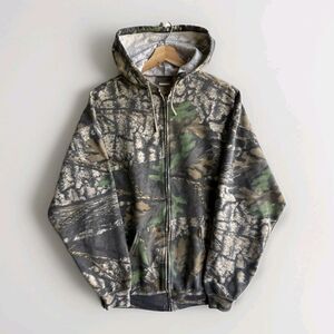 1990's Jerzees Outdoors Treebark Full Zip Sweatshirt Hoodie Hunting Camo Size XL
